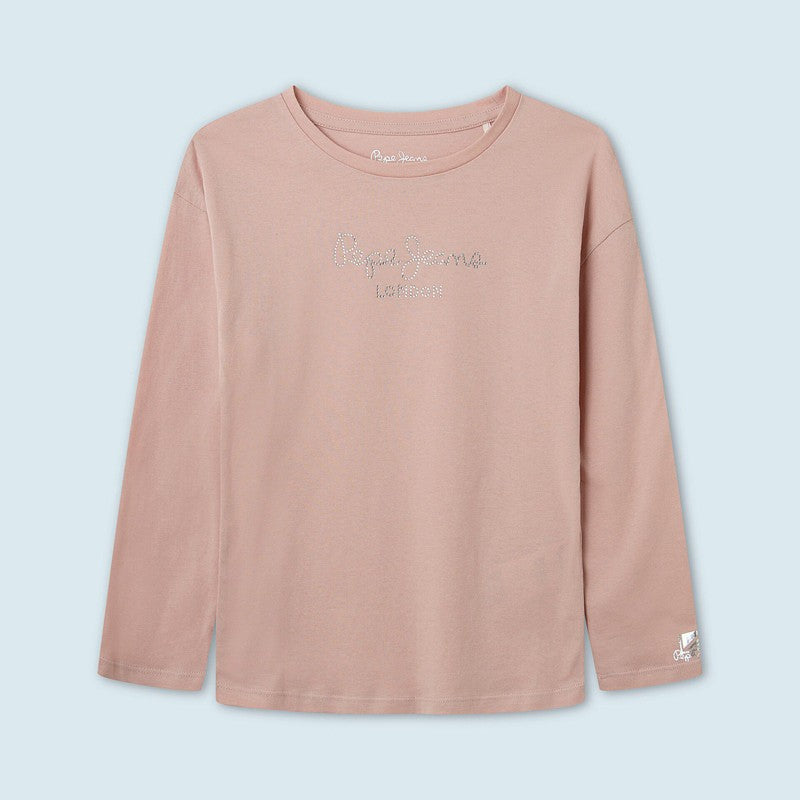 Pepe Jeans Koszulka z logo NURIA L/S junior dziewczyna PG502319-305 SOFT PINK -  - #tag1# - #tag2# - #tag3# - #tag4#