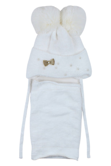 Ambra Mütze und Schal-Set in Creme für Mädchen A20-51125-28