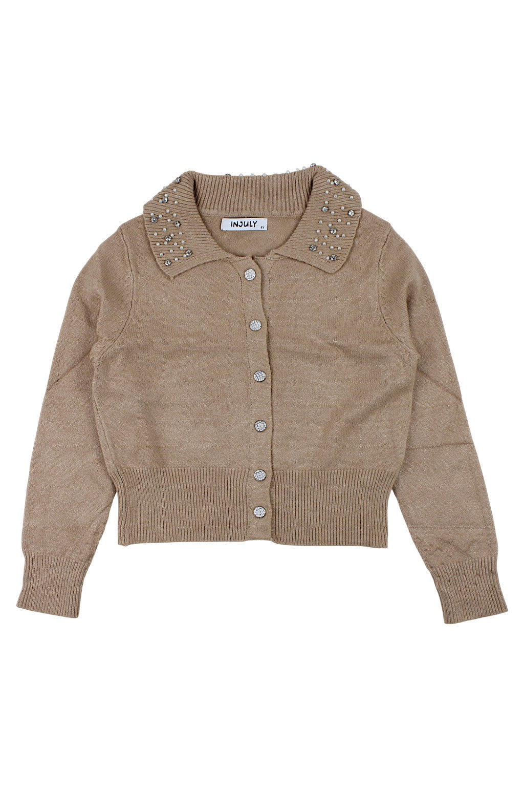 Mädchenpullover mit Kragen und Verzierungen, beige Injuly AZ-7004-221025-1