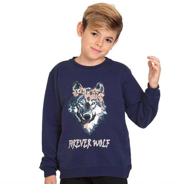 Dünne Bluse mit Wolf für Jungen, marineblau Dassi 24928-231024