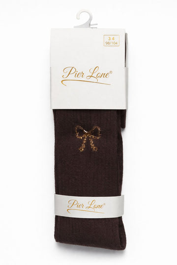 Rajstopy pachnące kokardka cyrkonie dziewczęce czekolada Pier Lone PL-2447-161225-17
