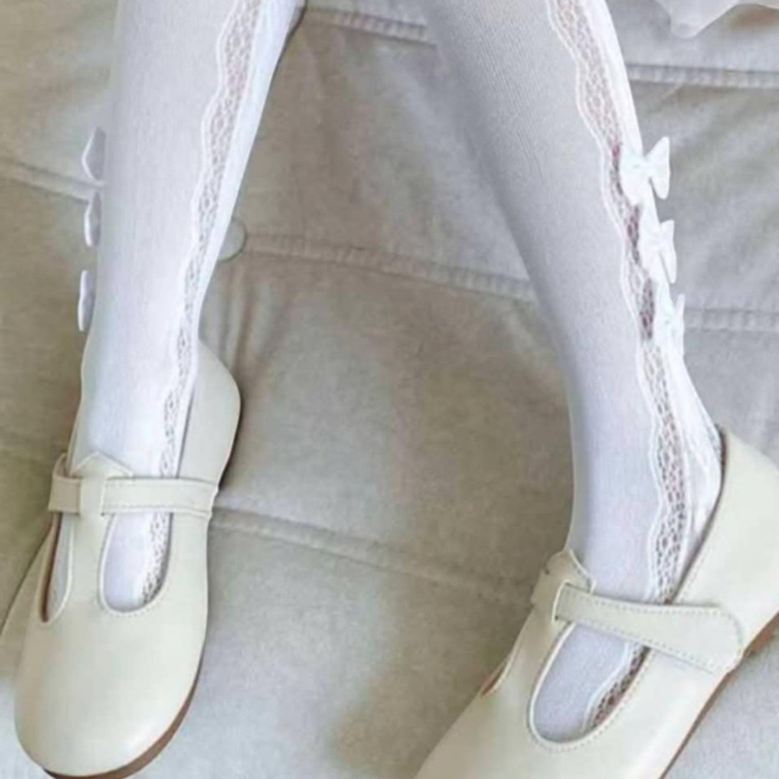 Durchbrochene Strumpfhose mit Schleife für Mädchen, weiß, Kidodido K2316-1-15425