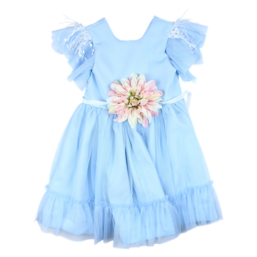 Mädchen Abendkleid mit Blumen, blau Talka 4336-24-21325