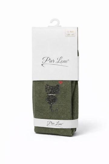 Rajstopy pachnące kotek cyrkonie dziewczęce oliwka Pier Lone PL-908-161225