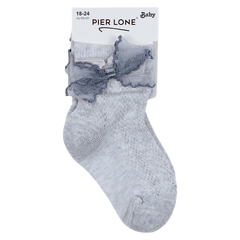 Durchbrochene Mädchensocken mit Schleife, aschgrau, Pier Lone P-1886-14425