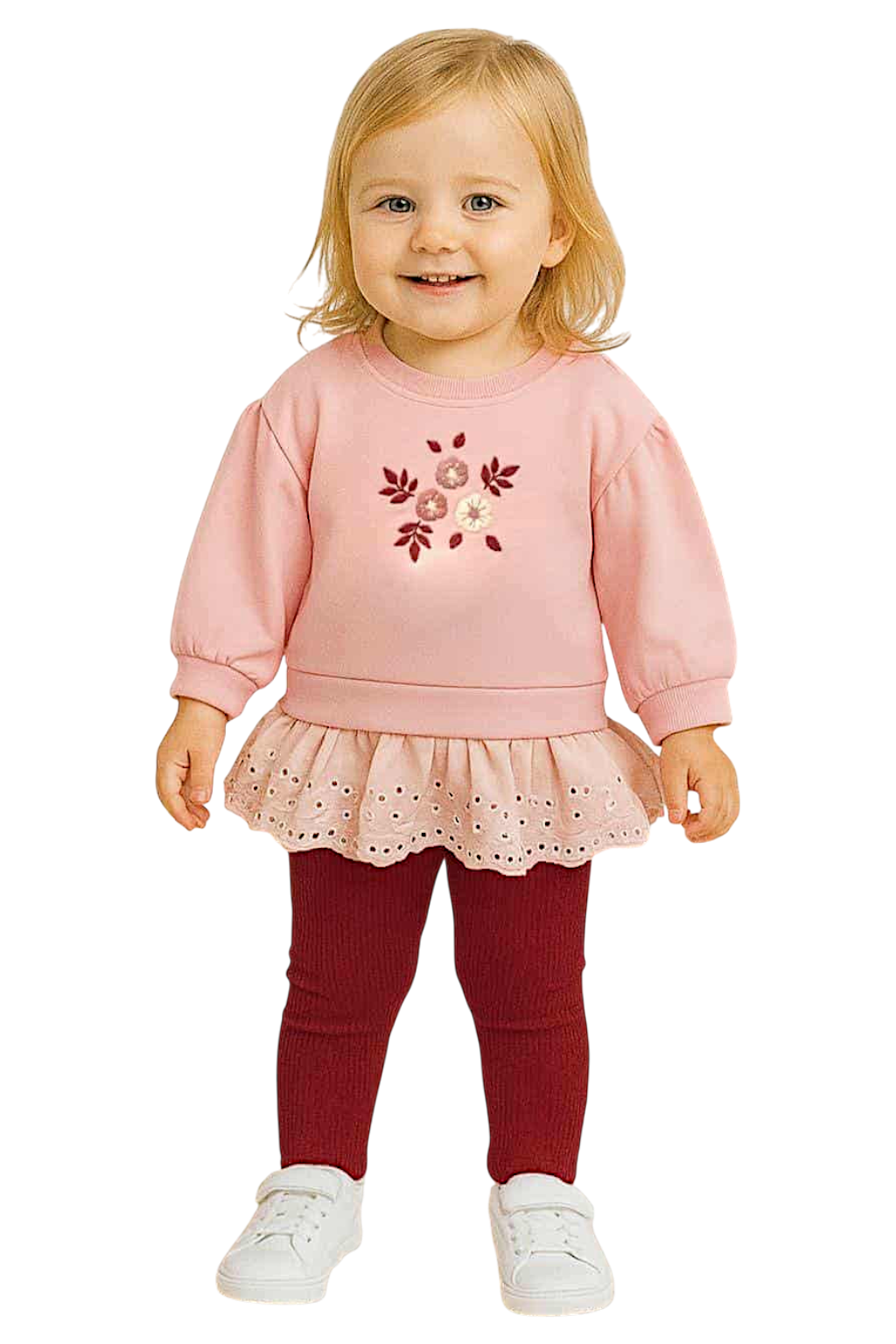 Rüschenset mit Stickerei für Mädchen, bordeauxrot, Vovido V2815-11925