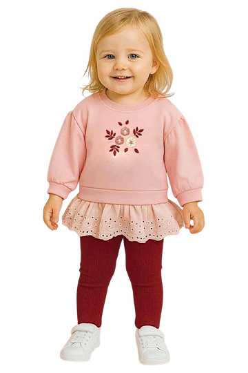 Rüschenset mit Stickerei für Mädchen, bordeauxrot, Vovido V2815-11925