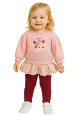 Rüschenset mit Stickerei für Mädchen, bordeauxrot, Vovido V2815-11925