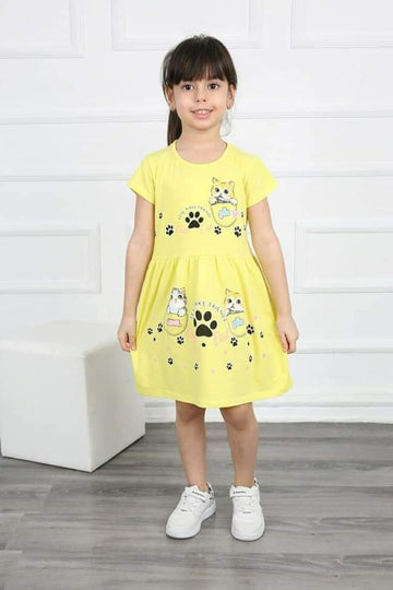 Baumwollkleid Katzen Mädchen gelb 1414-27524 GKMOD