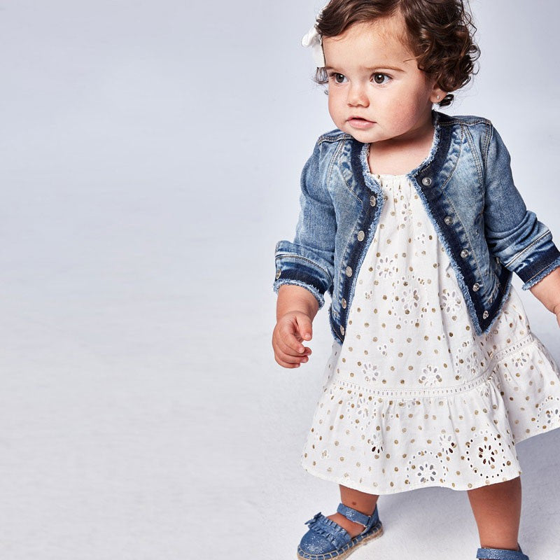 Mayoral 1979-64 Cremefarbenes Kleid mit Punkten für Mädchen