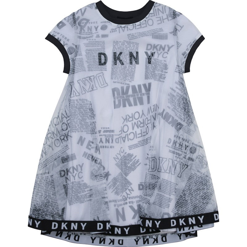 DKNY D32785-N50 Kleid für Mädchen, weiß und schwarz