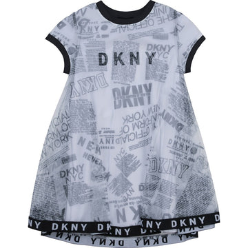 DKNY D32785-N50 Kleid für Mädchen, weiß und schwarz