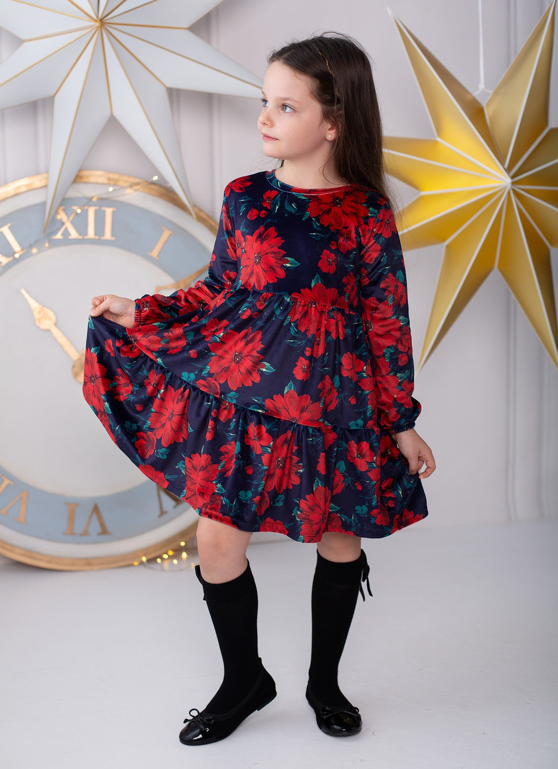 Samtblumenkleid für Mädchen Rot/Marineblau 3578-291123 GKMOD