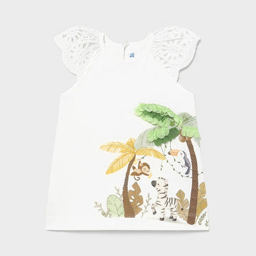 Mayoral Mädchen Bedrucktes Kleid 1983-90 Weiß/Orange