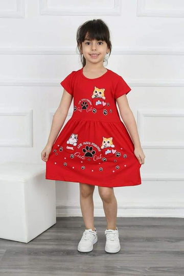 Baumwollkleid Katzen Mädchen rot 1414-27524 GKMOD