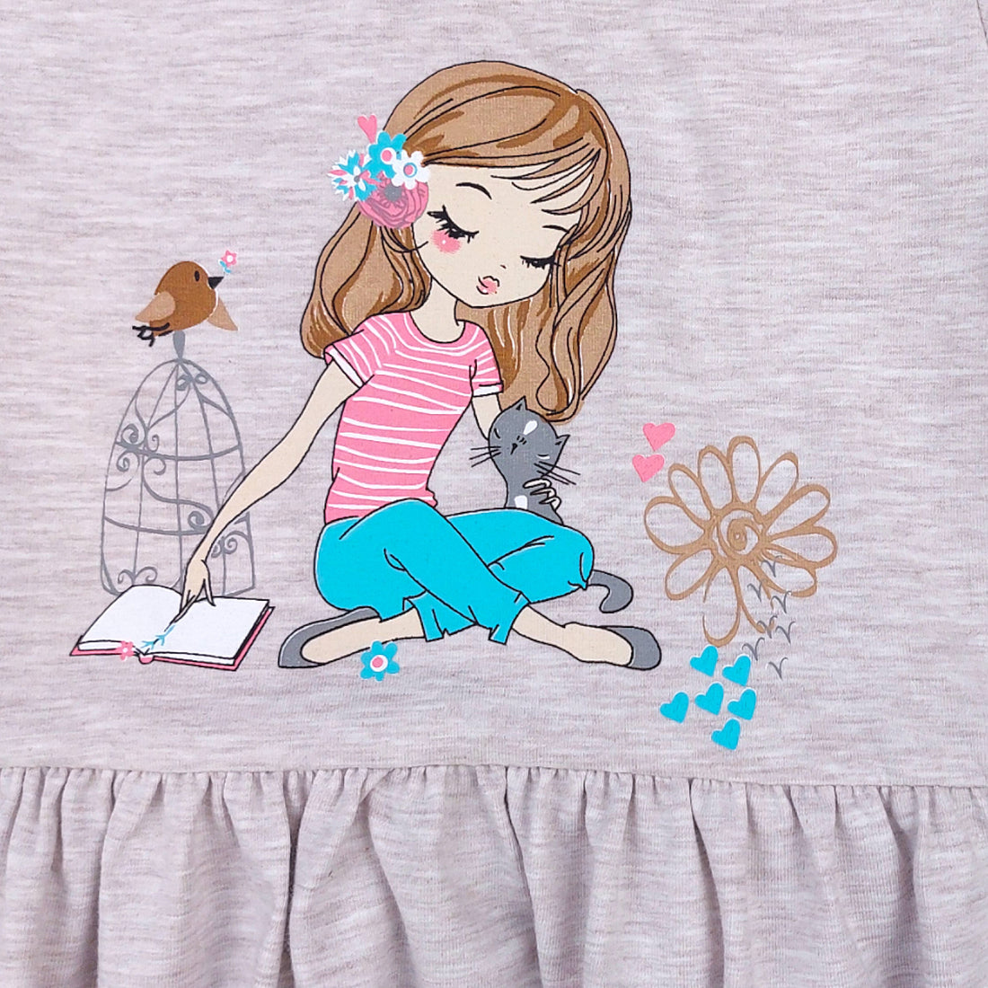 Baumwollkleid für Mädchen beige 18369-7524 GKMOD