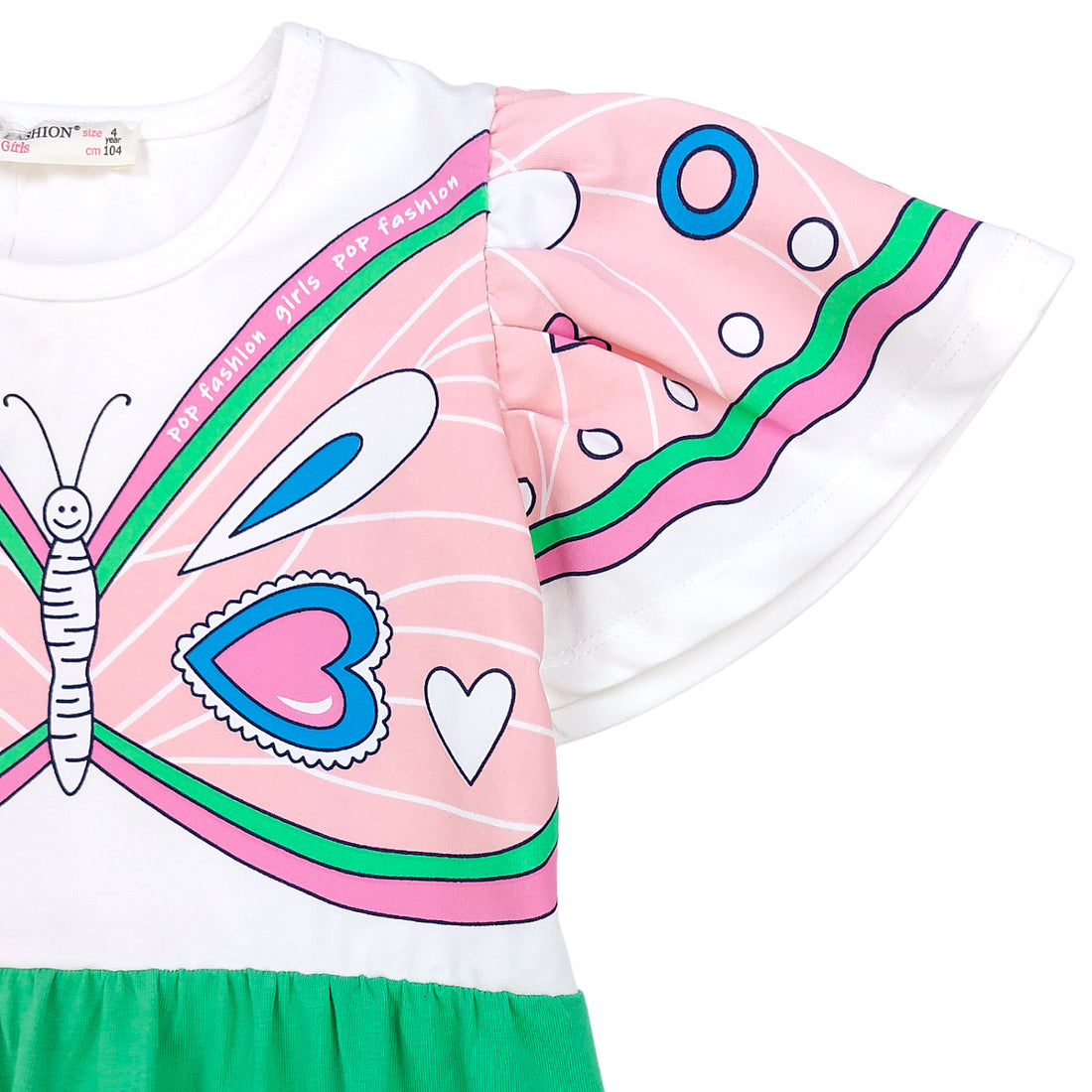 Baumwoll-Schmetterlingskleid für Mädchen Grün 5532-7624 GKMOD