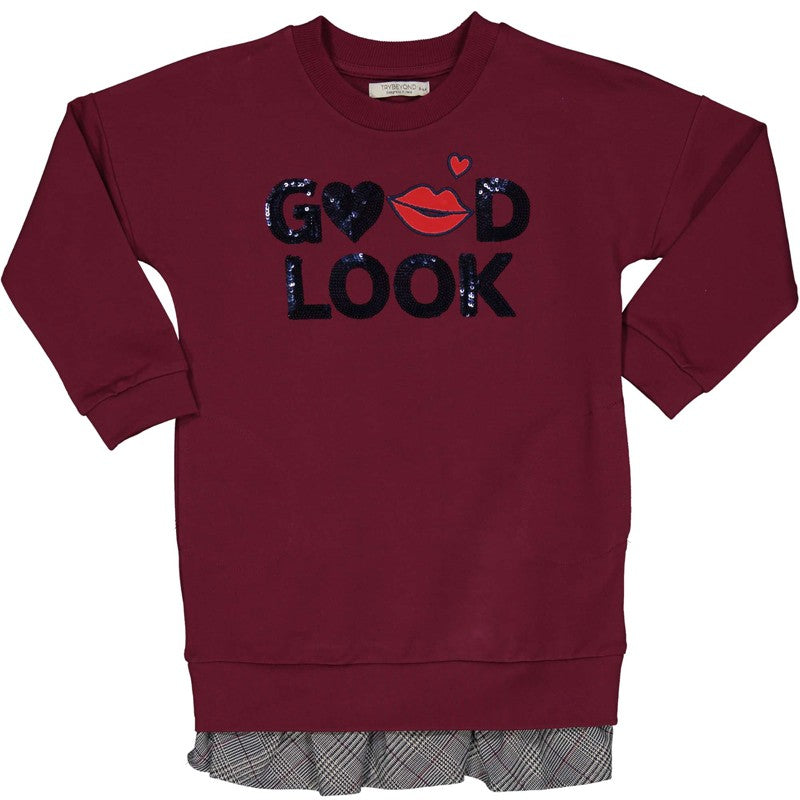 Baumwollkleid für Mädchen Trybeyond 95598-56U Burgund