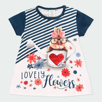 Bedrucktes Kleid für Mädchen Boboli 204062-1100 Farbe Weiß/Marineblau