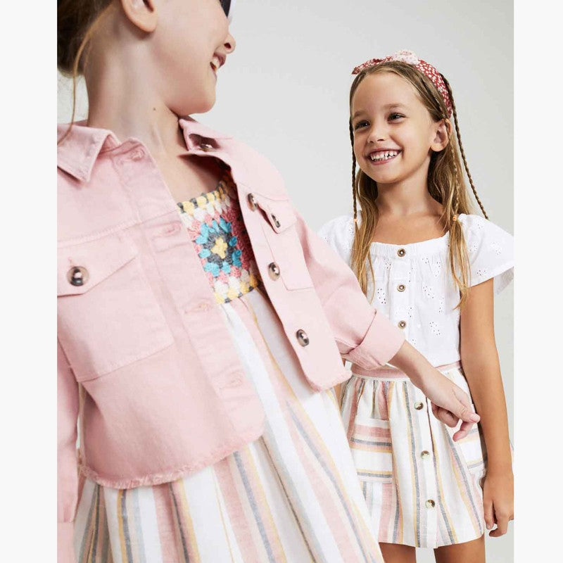 Mädchen gestreifter Leinenrock Losan 116-7062AL-718 Farbe Pink