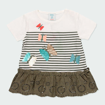 Boboli 234111-1111 Kleid für Mädchen, weiß/grün